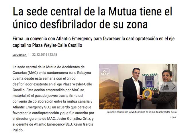 La sede central de la Mutua tiene el único desfibrilador de su zona